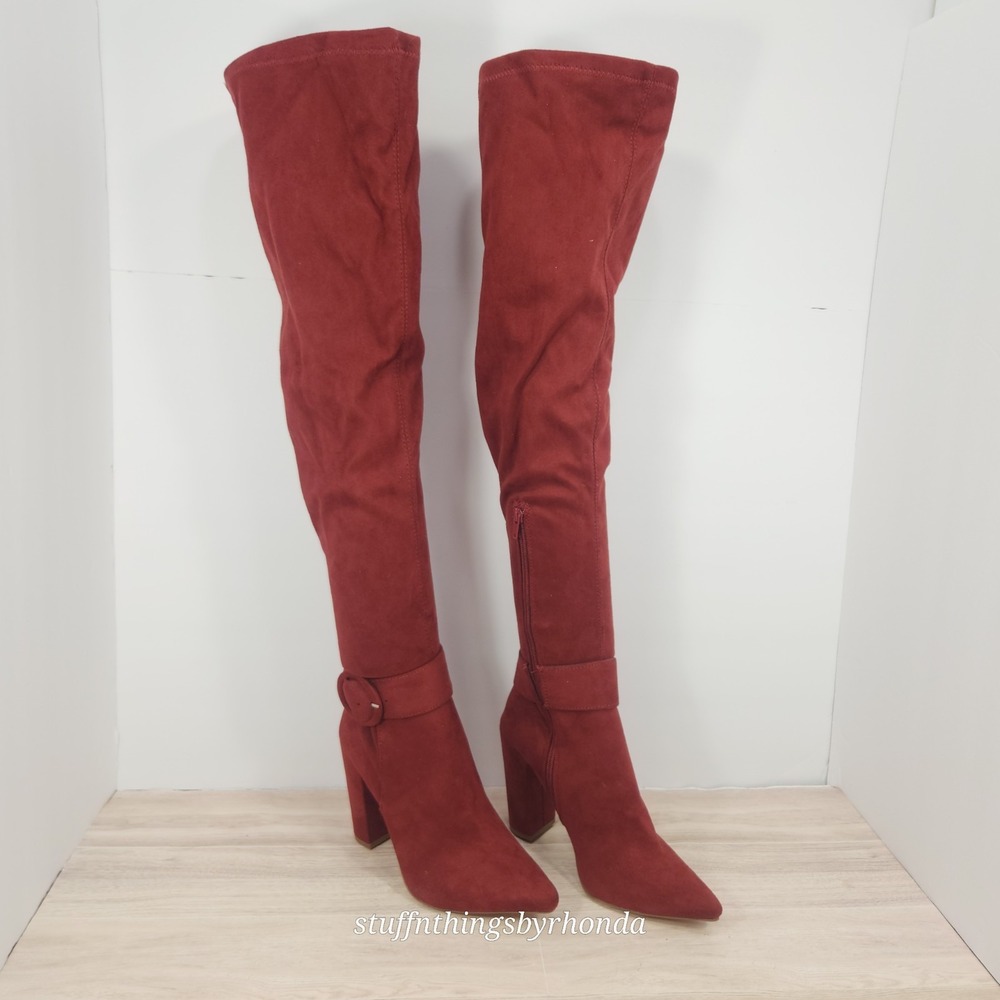 Shoedazzle "Darla" Over The Knee Boots Dark Brick / Maroon Size 9 W/Box